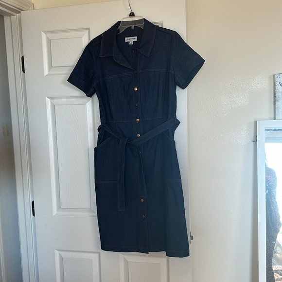 Shelby & Palmer Dark Blue Denim Dress with Gold Buttons - Picture 5 of 9